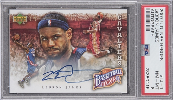 2007/08 Upper Deck "NBA Heroes" #LJ-1 LeBron James Signed Card - PSA NM-MT 8 "1 of 2!"